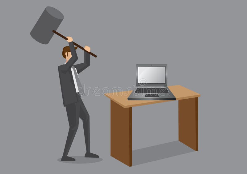 Frustrated Businessman Smashing Laptop Computer Stock Vector ...