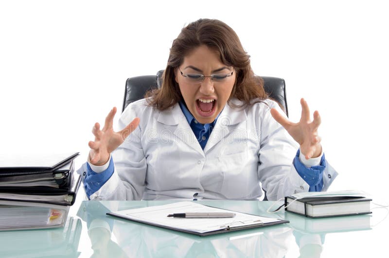 Frustrated doctor in workplace