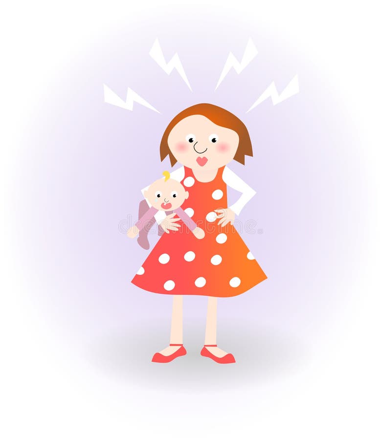 Frustrated mother crying baby vector illustration