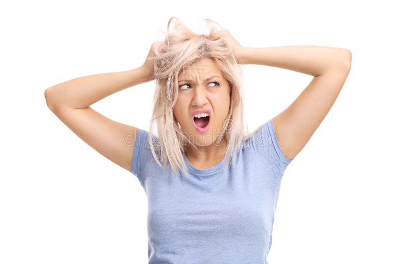 Frustrated woman pulling her hair and screaming royalty free stock photos Frustrated woman pulling her hair and screaming royalty free stock photos