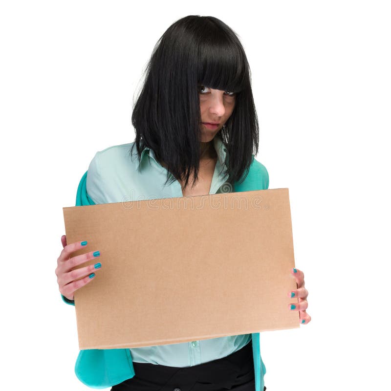 Frustrerad papp för mellanrum för visning för affärskvinna arkivfoto Frustrerad papp för mellanrum för visning för affärskvinna arkivfoto