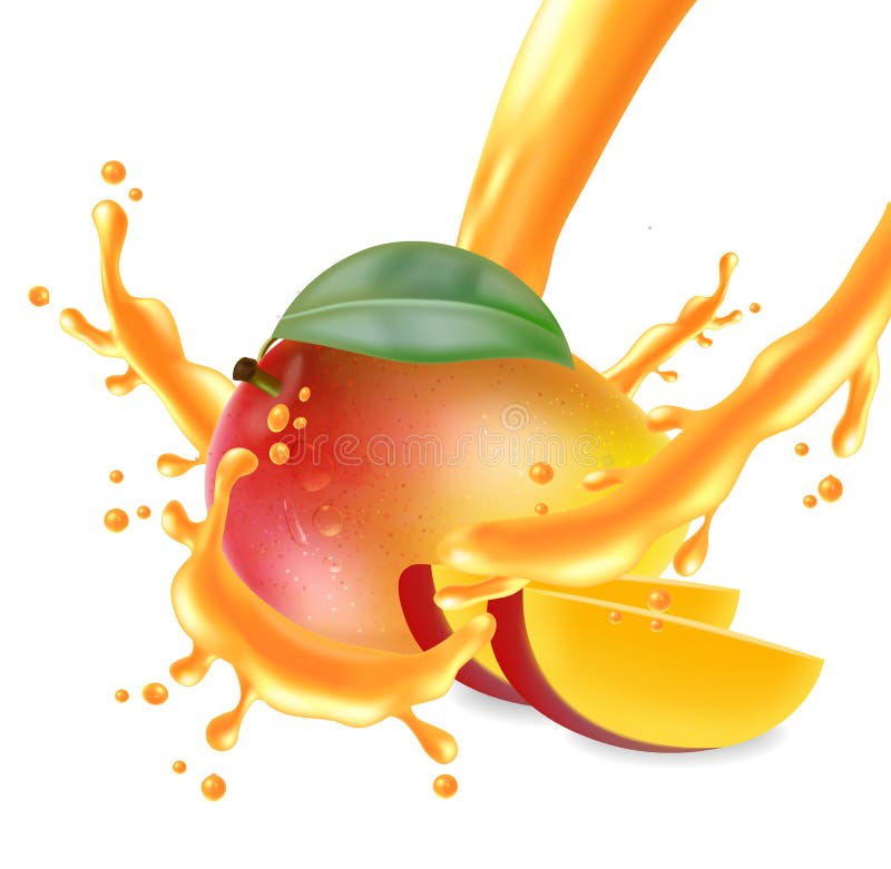 Fruta del mango cortada con el vector del chapoteo del jugo realista Los elementos detallados diseñan ejemplos 3D libre illustration Fruta del mango cortada con el vector del chapoteo del jugo realista Los elementos detallados diseñan ejemplos 3D libre illustration