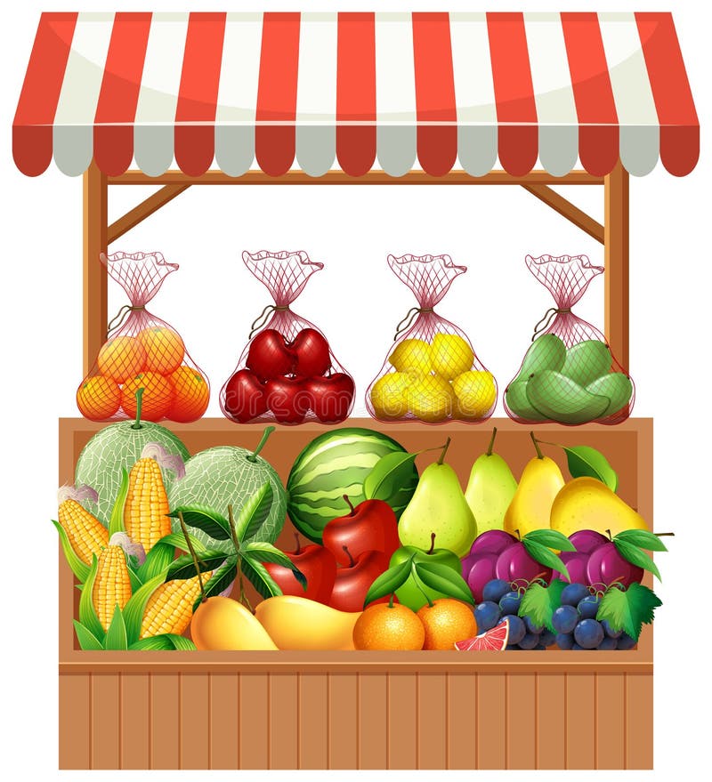 Fruta fresca en parada de madera libre illustration Fruta fresca en parada de madera libre illustration