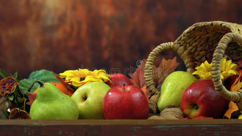 Fruta y nueces de Autumn Fall con el espacio de la copia fotografía de archivo Fruta y nueces de Autumn Fall con el espacio de la copia fotografía de archivo