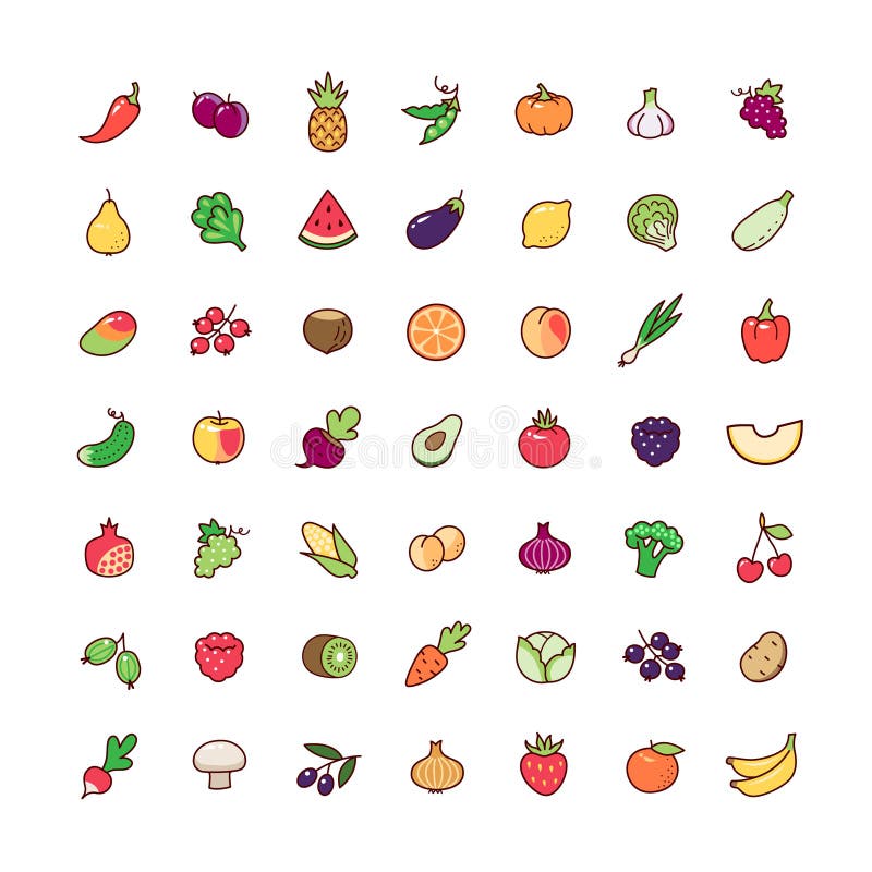Frutas ajustadas ícones ilustração do vetor Frutas ajustadas ícones ilustração do vetor