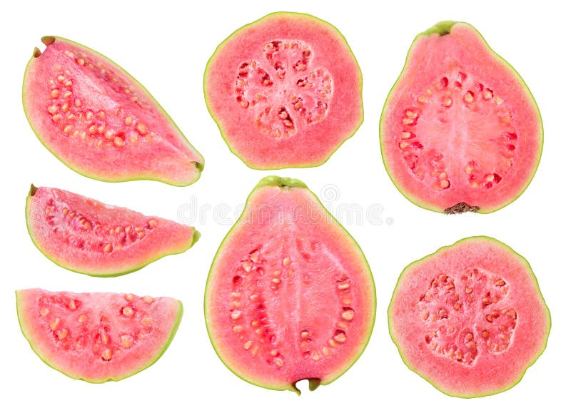 Frutas de guayaba cortadas aisladas fotos de archivo Frutas de guayaba cortadas aisladas fotos de archivo