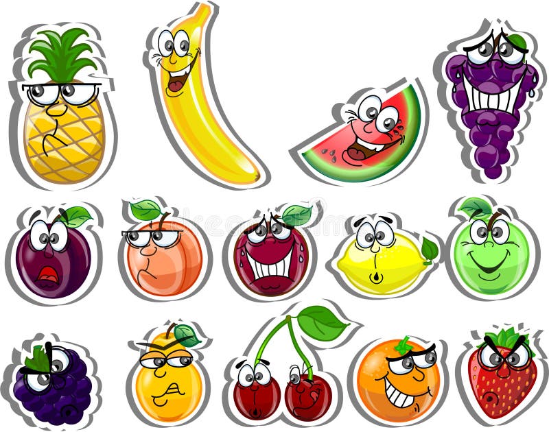 Frutas de la historieta, vector stock de ilustración Frutas de la historieta, vector stock de ilustración