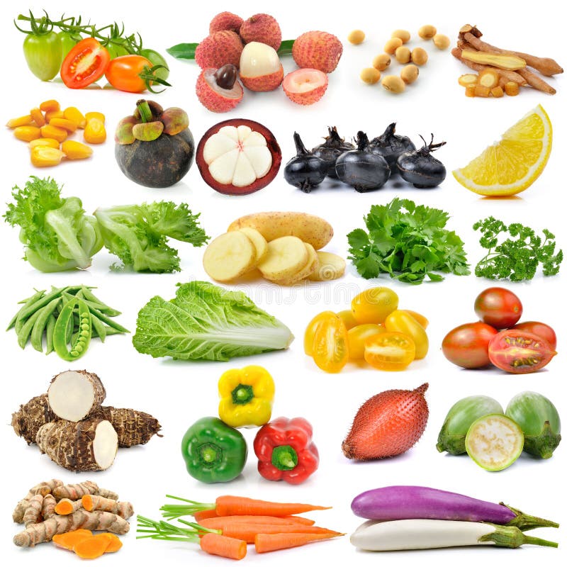 Frutas e legumes no fundo branco