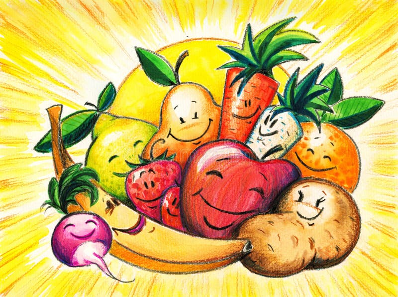 Baixe Pintura Colorida de Frutas, Vegetais e Personagens de