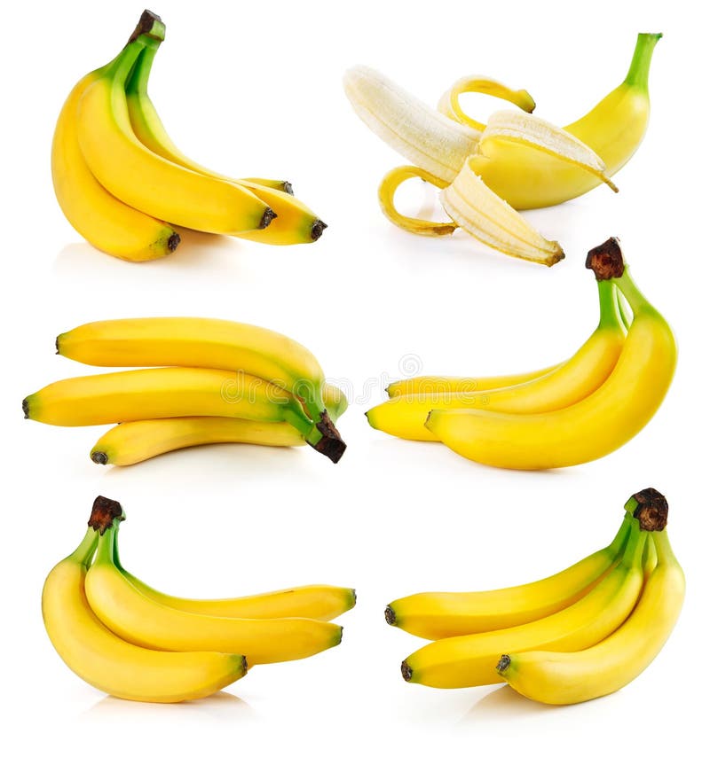 Frutas frescas ajustadas da banana isoladas no branco
