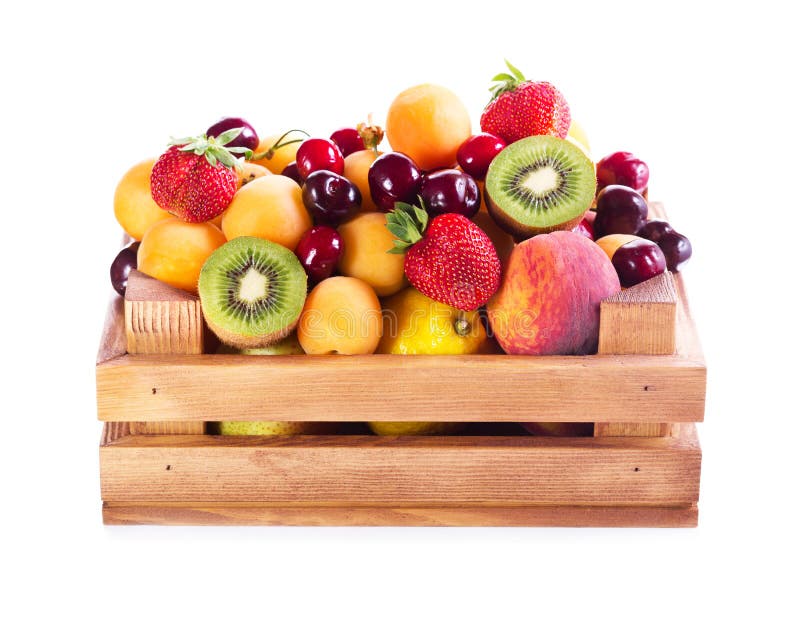 Frutas Frescas En Caja De Madera Imagen de archivo - Imagen de vegetariano,  blanco: 55239781