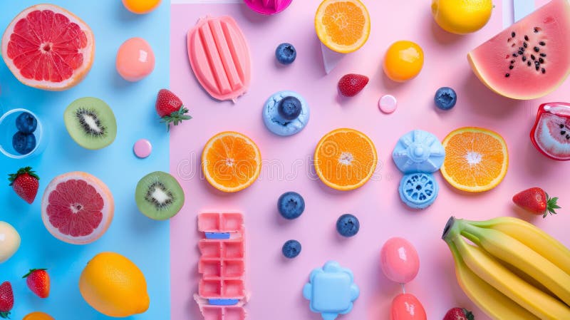 Frutas y dulces coloridos en tonos pastel fotografía de archivo libre de regalías
