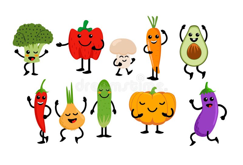 Frutas Y Verduras Lindas. Juego De Dibujos Animados De Personajes De Frutas  Vegetales De Kawaii. Clipart Para Niños Con Cara Kawai Ilustración del  Vector - Ilustración de sonrisa, concepto: 230556731