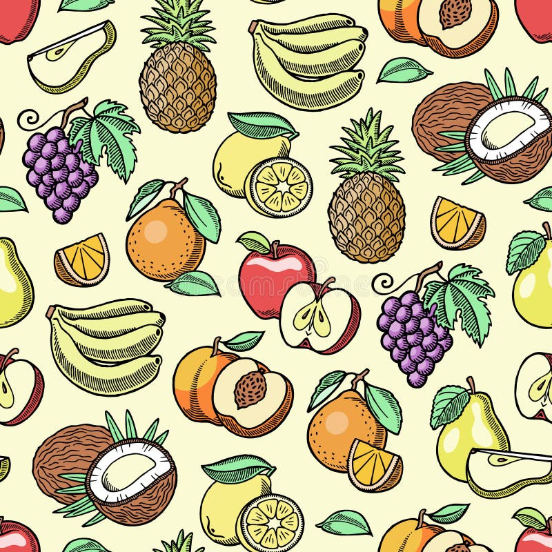 Frutificam a banana de maçã frutado e a ilustração gráfica do estilo do vintage retro velho feito a mão exótico do esboço da papa ilustração stock Frutificam a banana de maçã frutado e a ilustração gráfica do estilo do vintage retro velho feito a mão exótico do esboço da papa ilustração stock