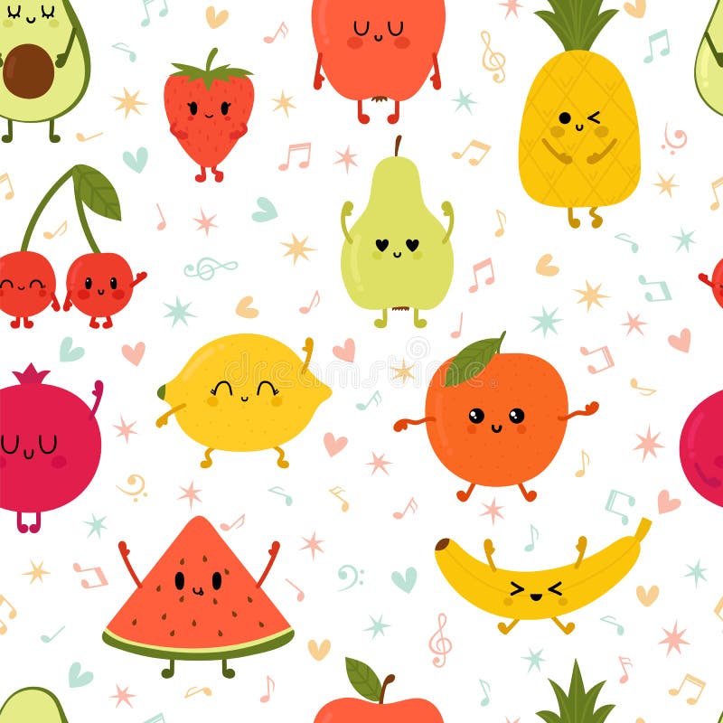 Frutos de dança do wiyh sem emenda do teste padrão Mão bonito frutos tirados do kawaii Coleção saudável do estilo Estilo liso Ali ilustração do vetor Frutos de dança do wiyh sem emenda do teste padrão Mão bonito frutos tirados do kawaii Coleção saudável do estilo Estilo liso Ali ilustração do vetor