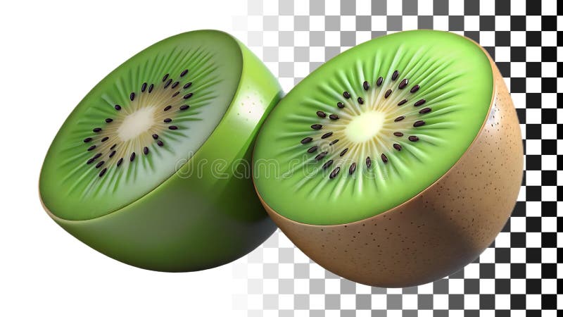 Frutta di kiwi freschi dimezzata con polpa verde semi di nero kiwiepi immagine trasparente Generative AI illustrazione di stock