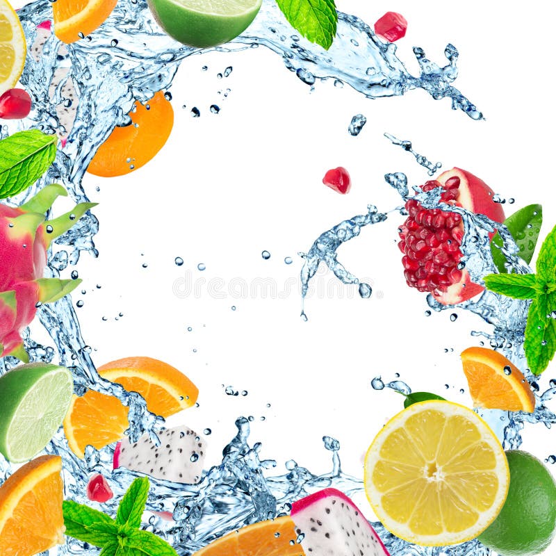 Frutta fresca con la spruzzata dell'acqua fotografie stock Frutta fresca con la spruzzata dell'acqua fotografie stock