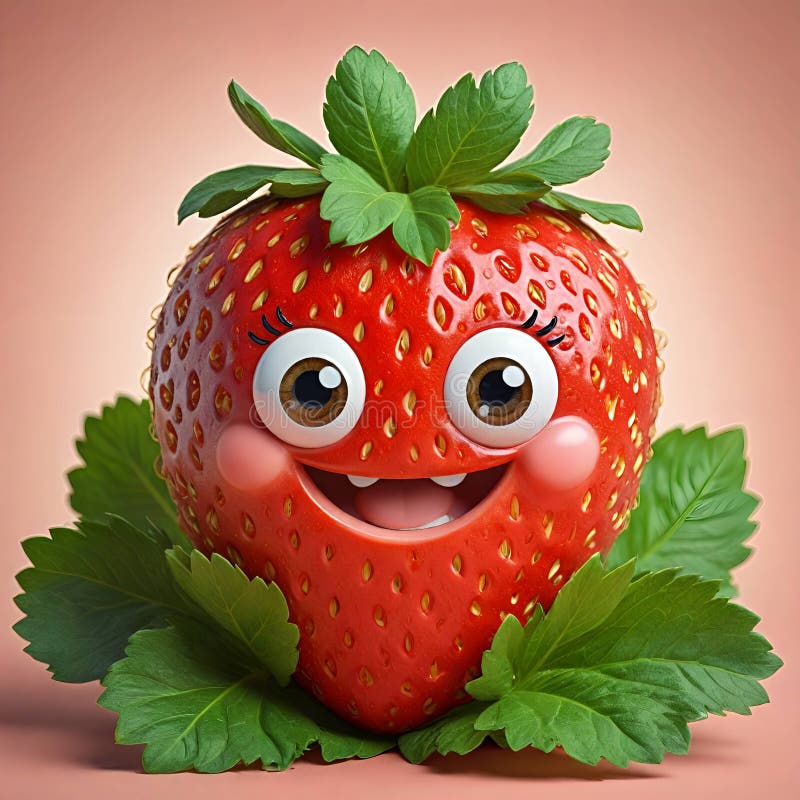 Frutta fresca di frutta patinata sorridente con foglie di fragola royalty illustrazione gratis