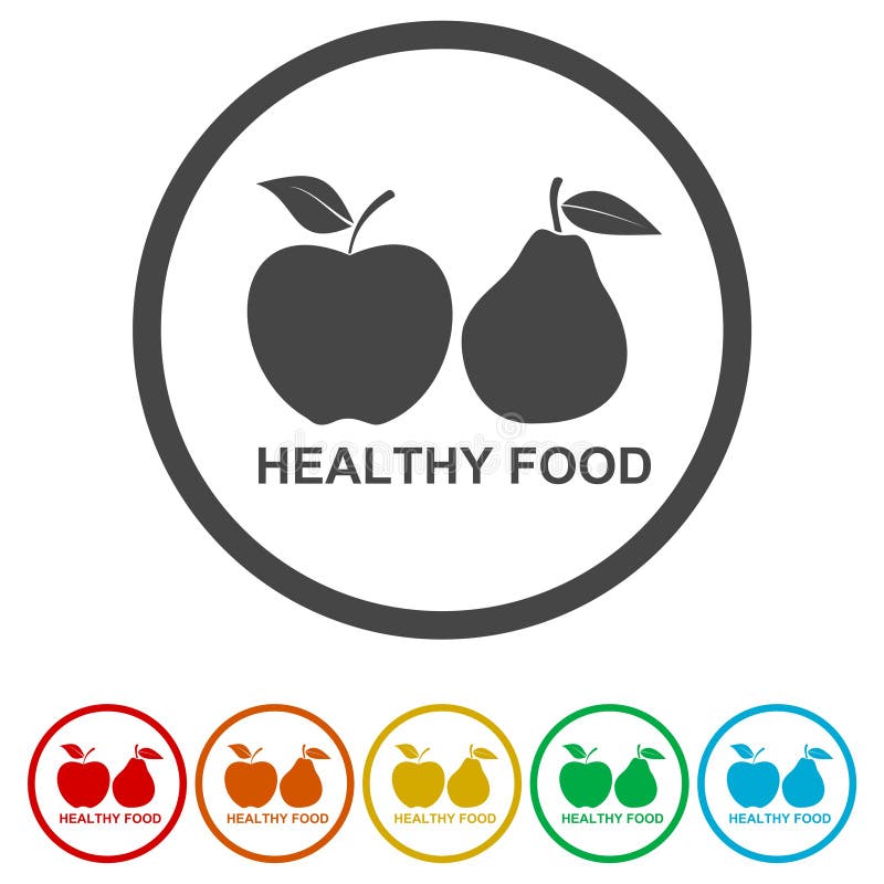 Frutti con le icone della foglia Apple e pera Alimento sano illustrazione vettoriale Frutti con le icone della foglia Apple e pera Alimento sano illustrazione vettoriale