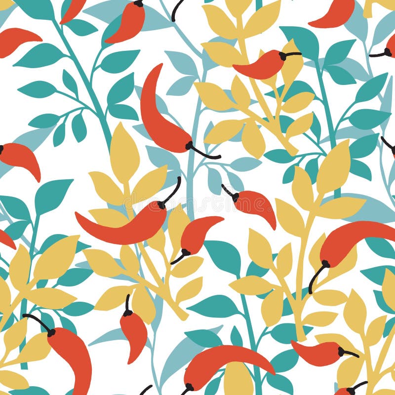 Frutti vivi di peperoncino e foglie senza saldature illustrazione di stock
