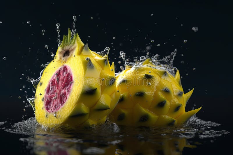 Frutto di drago giallo che spruzza acqua illustrazione vettoriale