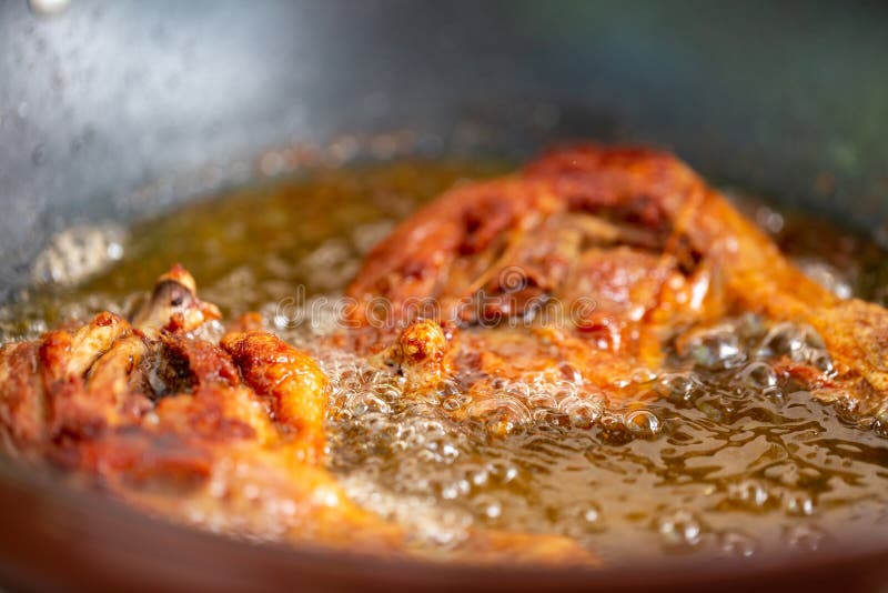 Fry the Chicken in a Pan with Boiling Oil Stock Photo Image of dinner