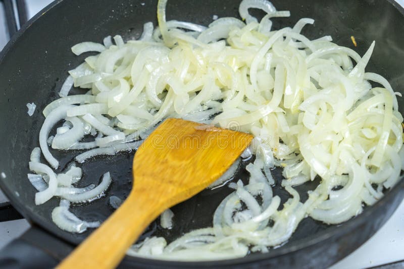 Fry Onions in a Frying Pan. Place for Your Text. Stock Image Image of