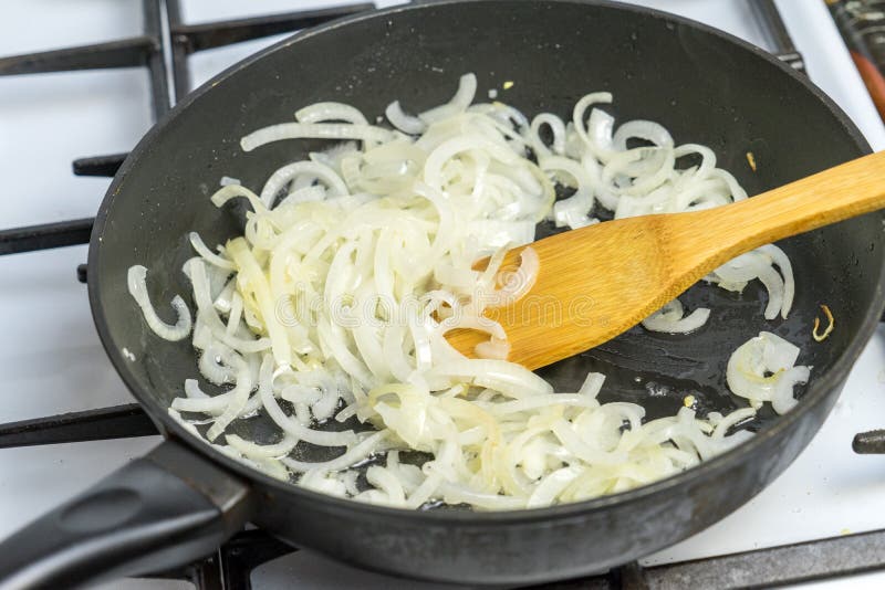 Fry Onions in a Frying Pan. Place for Your Text. Stock Image - Image of ...