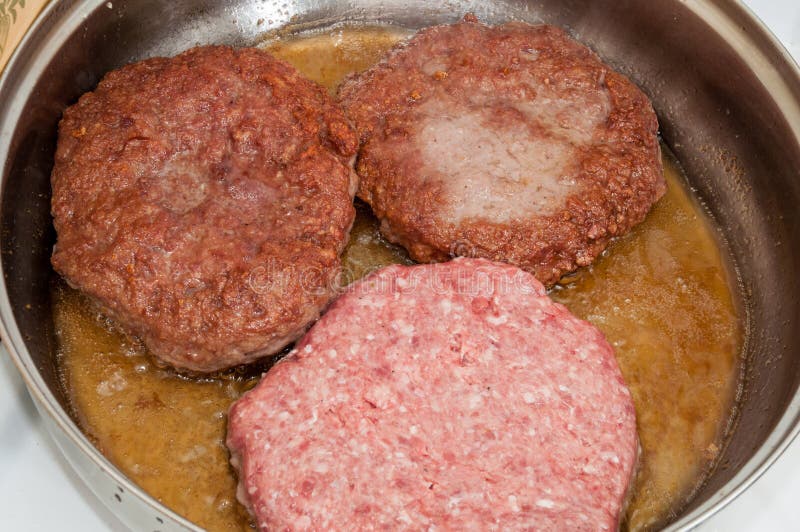 Frying Burgers of Minced Meat in Hot Oil Stock Photo Image of mince