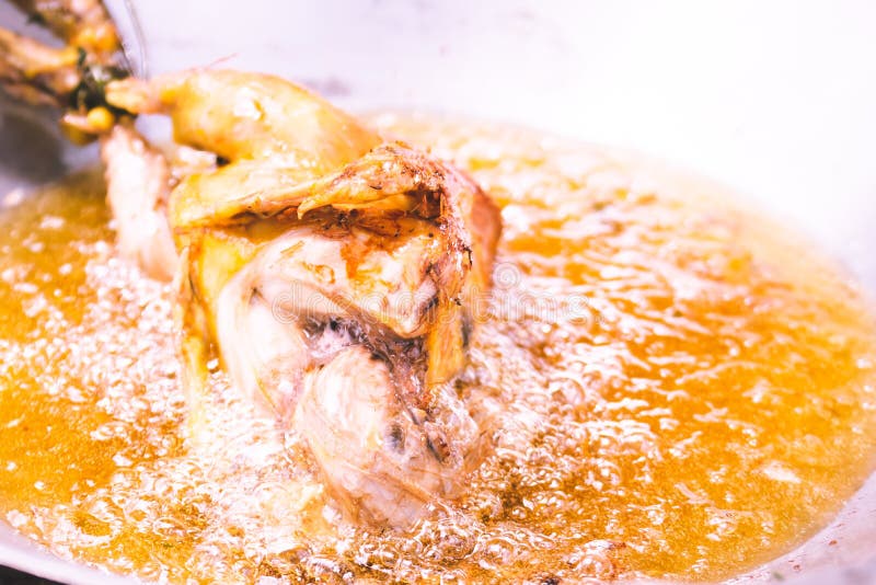 Frying Chicken in Frying Pan with Fully Oil Stock Photo Image of