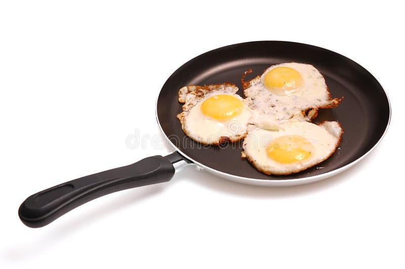 The Frying Pan with Fried Eggs on the White Stock Image Image of