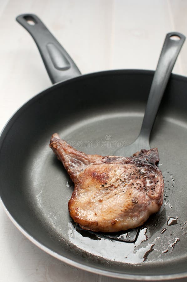 Frying Pan with Meat Piece Top View Stock Photo Image of cook, pepper