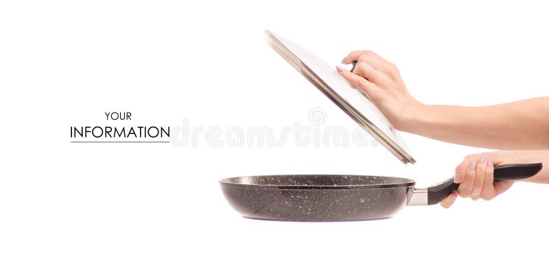 Frying Pan with Nonstick Marble Coating with Lid in Hand Pattern Stock