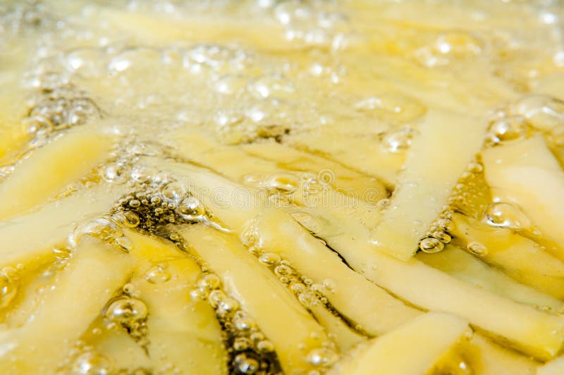 Frying Potatoes in Virgin Olive Oil. Stock Image Image of lunch
