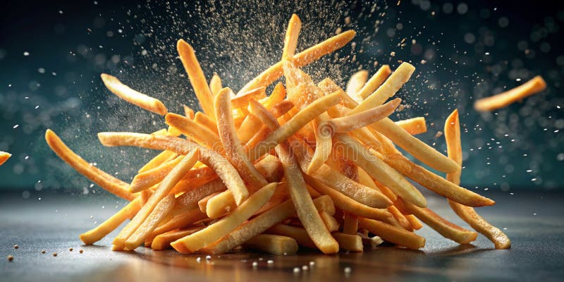 Frysa rörelsemeddelande av nedfallande frites som stänger bildat innehåll royaltyfri illustrationer