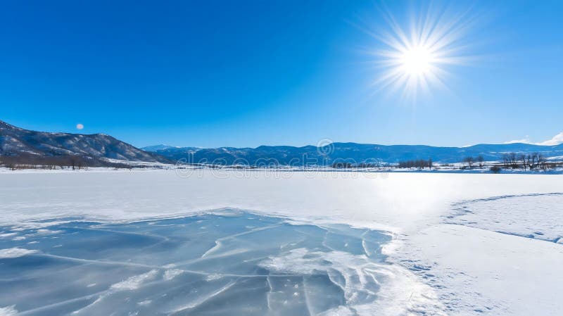 Fryst liggande under Bright Winter Sun vektor illustrationer