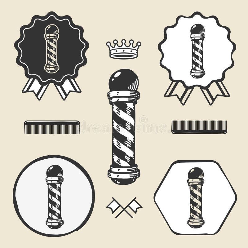 Fryzjera męskiego słupa rocznika symbolu emblemata etykietki kolekcja ilustracji