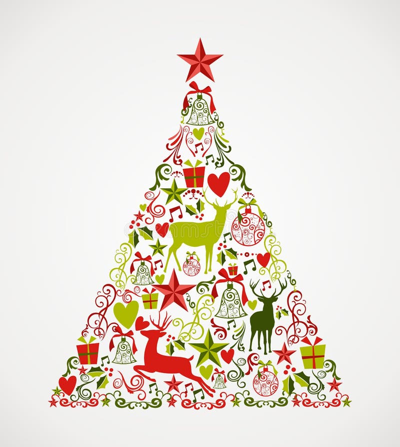 Fröhliche Weihnachtsbaumform voll von Elemente Compos lizenzfreie abbildung