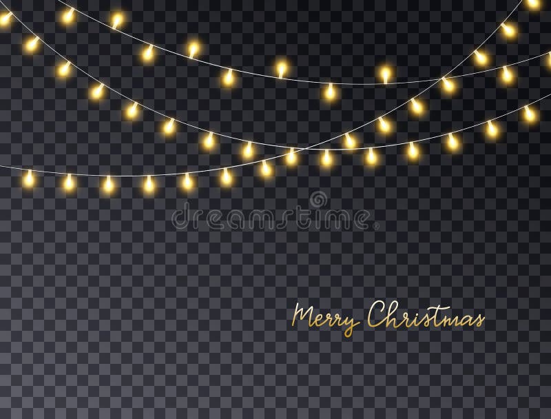 Fröhliche Weihnachtskarte mit lichtdurchlässigem, dunklem Hintergrund. goldgelbe Lichter. LED-Lampe lizenzfreie abbildung