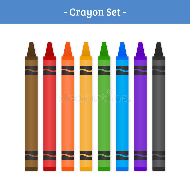 Education - School Supply - Crayon Set Isolated on White Background - Black,  Blue, Turquoise, Teal, Green, Yellow, Orange, Red, Pink, Purple, Brown, and  Gray Crayons Isolated on White Background Stock Vector