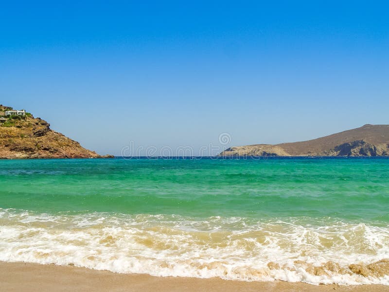 Ftelia Beach Under The Blue Sky In Mykonos Greece Stock Photo Image