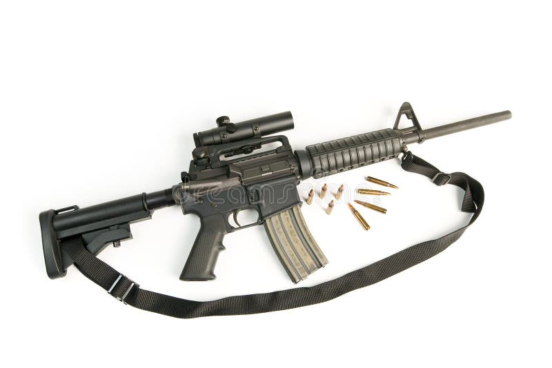 Fucile di assalto di stile M16 con i richiami su bianco