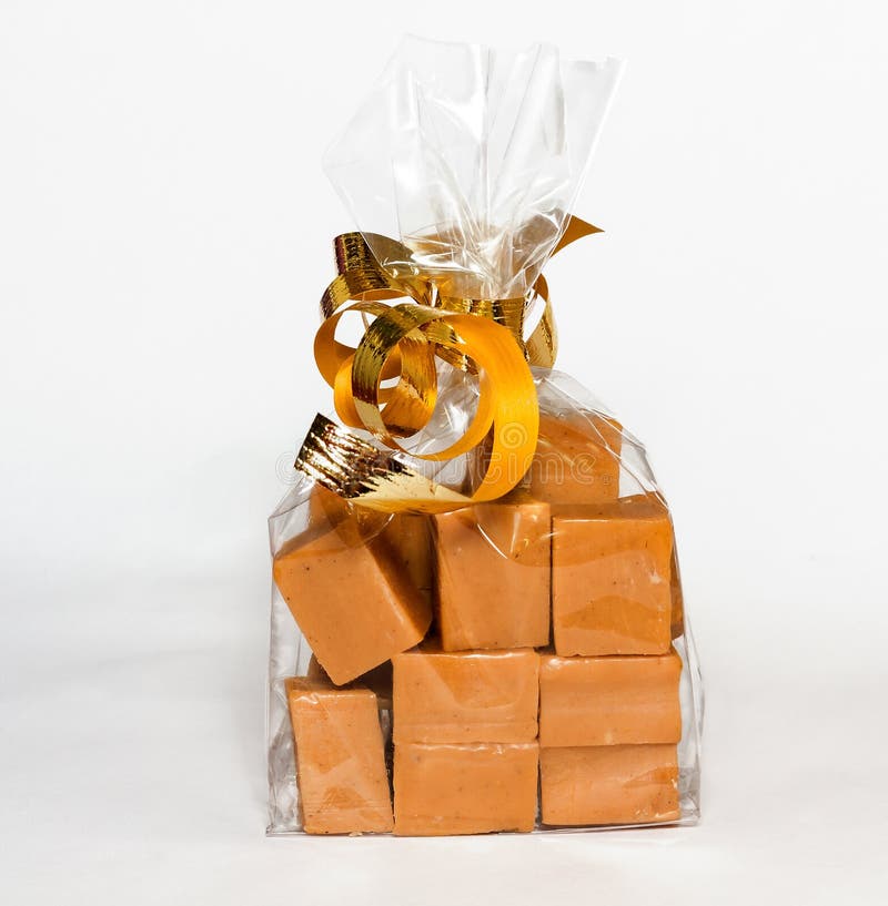 Fudge Gift in Clear Bag on White Background Stock Photo Image of
