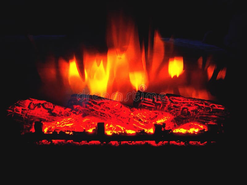 Chimenea Con El Fuego Falso Foto de archivo - Imagen de casa, registro
