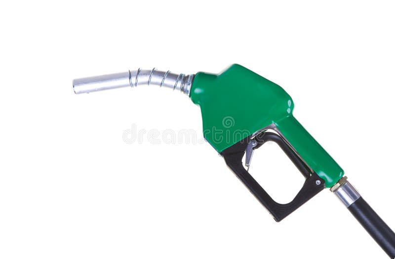 A green fuel nozzle on a white background. A green fuel nozzle on a white background