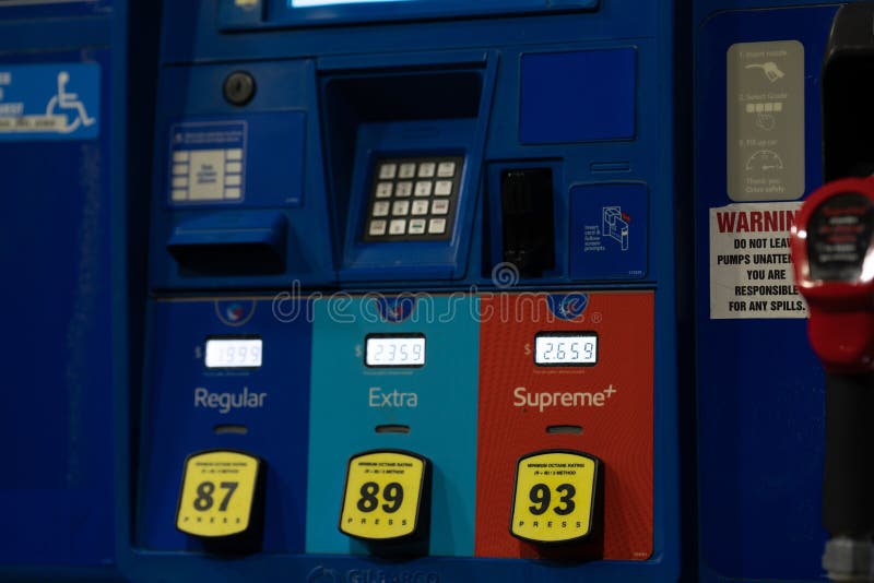 Fuel Pump at a Gas Station at Night Editorial Stock Image Image of