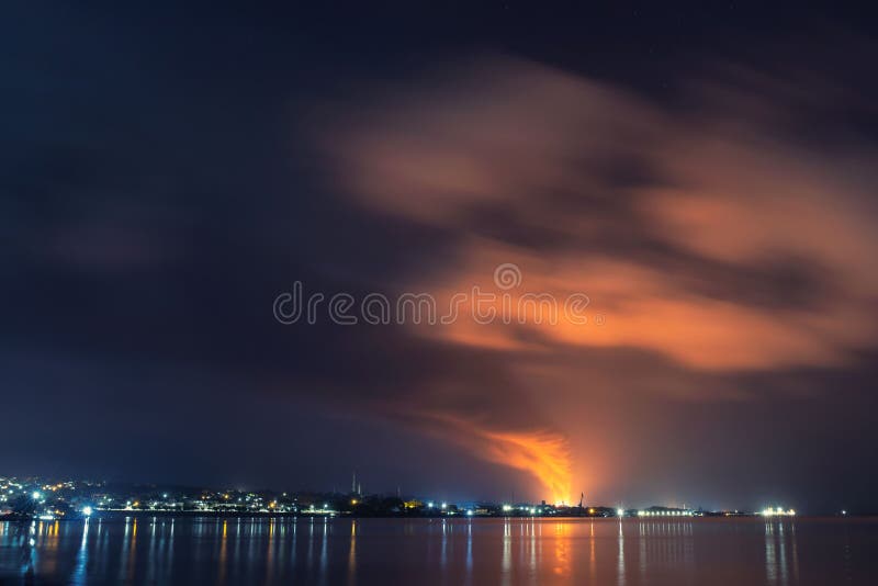 Fuel Tank Fire in the Bay of Matanzas Cuba Stock Photo Image of