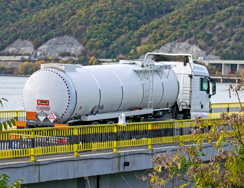 Fuel Tank Truck. Cross A Bridge Stock Image Image of gasoline