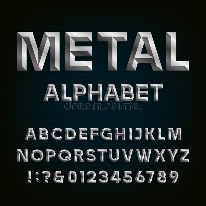 Fuente biselada del metal Alfabeto del vector