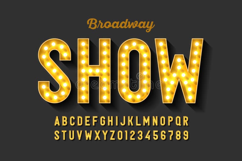 Fuente de la bombilla retro estilo Broadway stock de ilustración